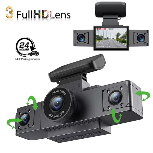 3 Channel Dash Cam Video Recorder Three Lens Car Camera with Rear View DVR 24H Parking Monitor Black Box Car Accessories