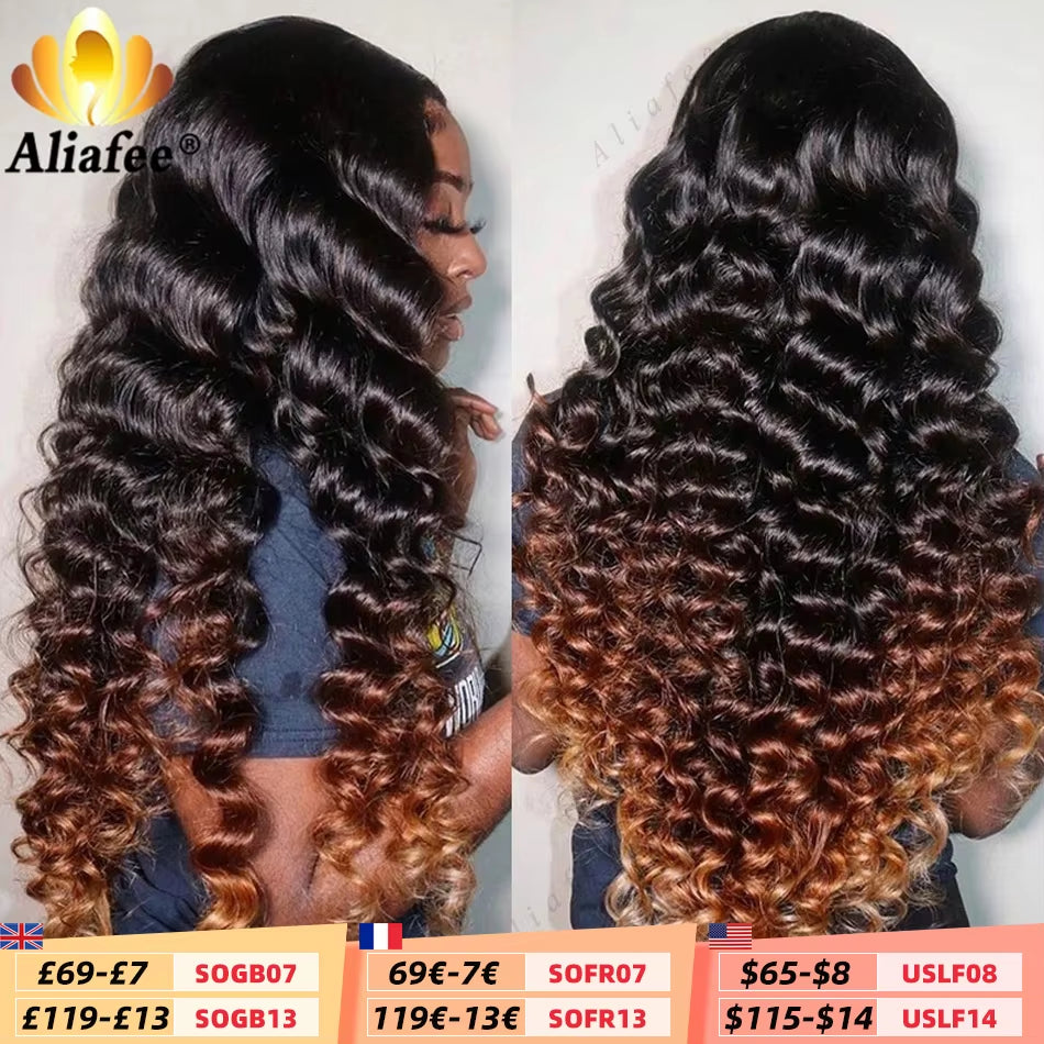 HD 13X6 Loose Deep Wave Wigs Curly Lace Frontal Human Hair Wigs Honey Blonde Ombre Colored Lace Front Wig Preplucked for Women