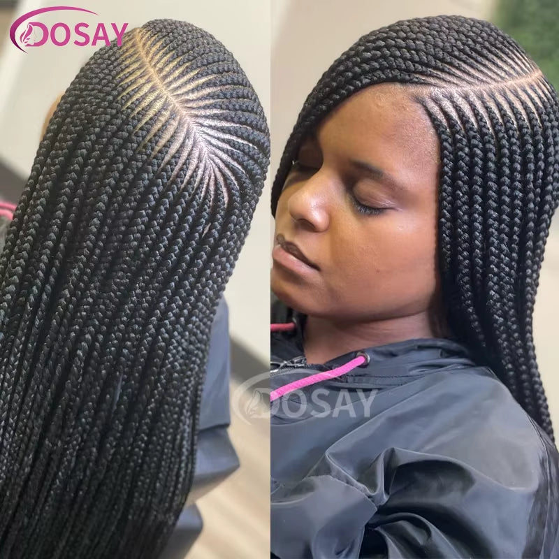 36" Full Lace Frontal Braids Wig Synthetic Side Part Knotless Cornrow Braided Lace Front Wig Twist Braided Faux Locs Braid Wigs