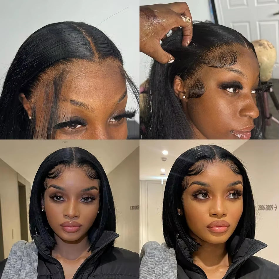 13X4 Bone Straight Lace Frontal Wigs Short Bob Preplucked 4X4 Transparent Lace Front Wig Brazilian 100% Human Hair 12 14 16 Inch