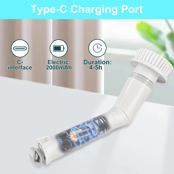 IAGREEA Shower Scrubber With 6 Replaceable Brush Heads, IPX6 Waterproof Cordless Power Cleaning Brush With Adjustable Extension Handle, Rotating Brush Shaft, And 2-speed Shower Cleaner For Cleaning