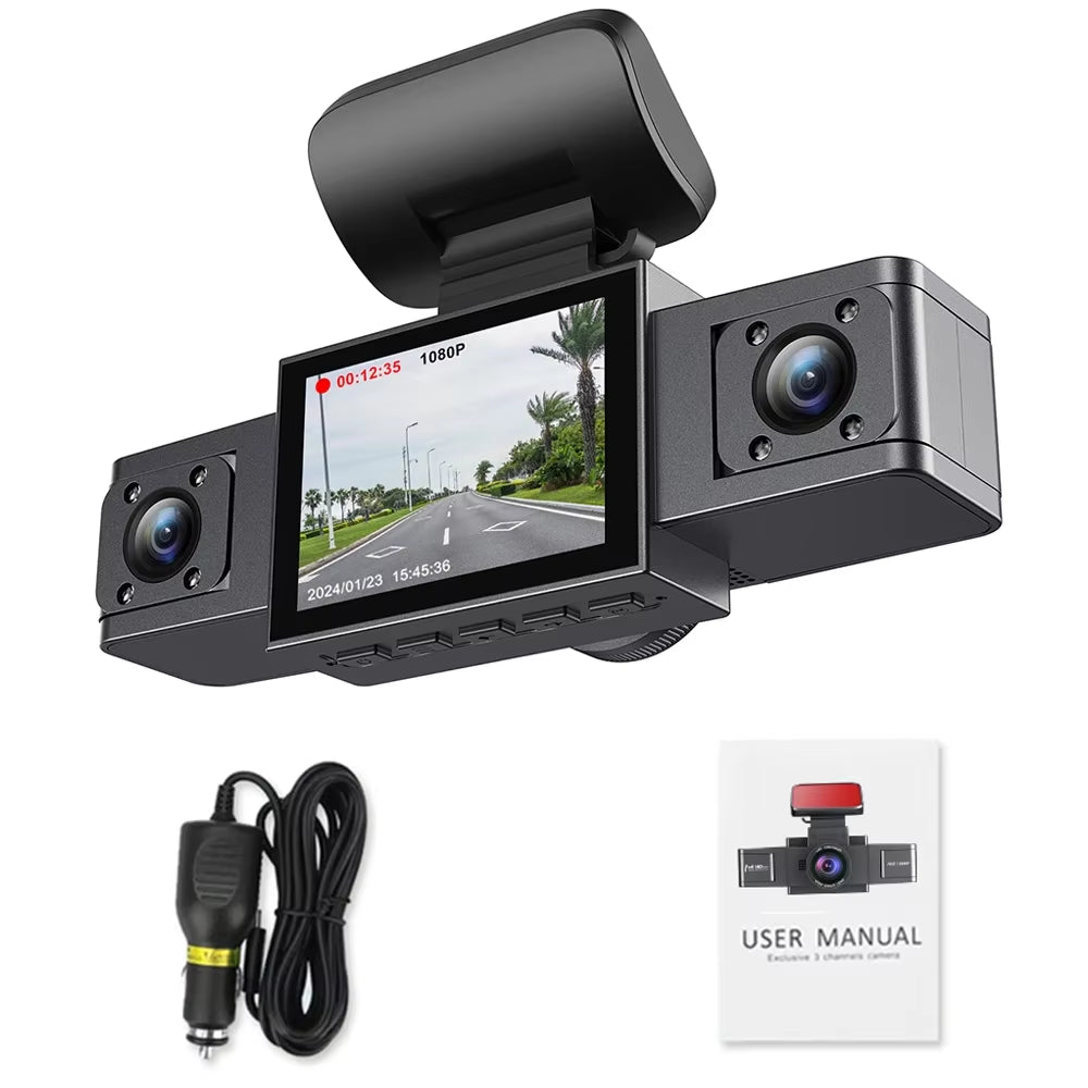 3 Channel Dash Cam Video Recorder Three Lens Car Camera with Rear View DVR 24H Parking Monitor Black Box Car Accessories