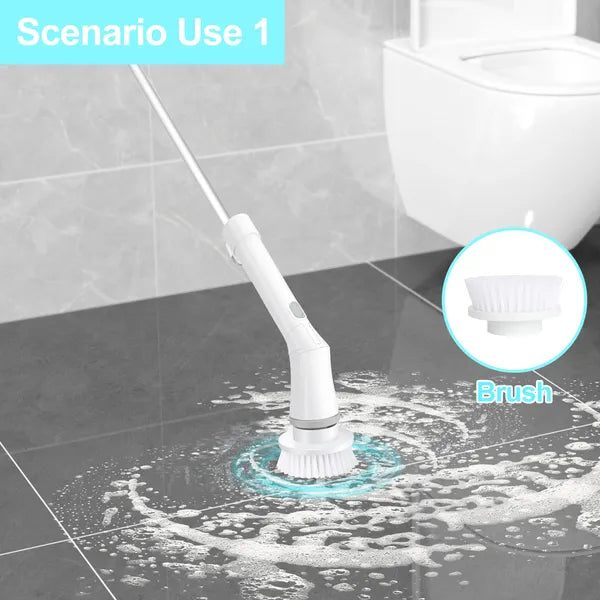 IAGREEA Shower Scrubber With 6 Replaceable Brush Heads, IPX6 Waterproof Cordless Power Cleaning Brush With Adjustable Extension Handle, Rotating Brush Shaft, And 2-speed Shower Cleaner For Cleaning