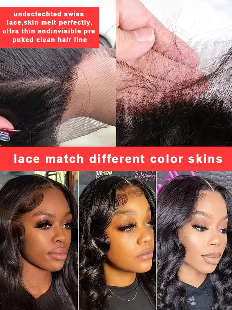100% Human Hair 13X6 Body Wave Lace Frontal Wig HD 30 40 Inch 13X4 Lace Front Wigs Water Loose Waves Black Brazilian Pre Plucked
