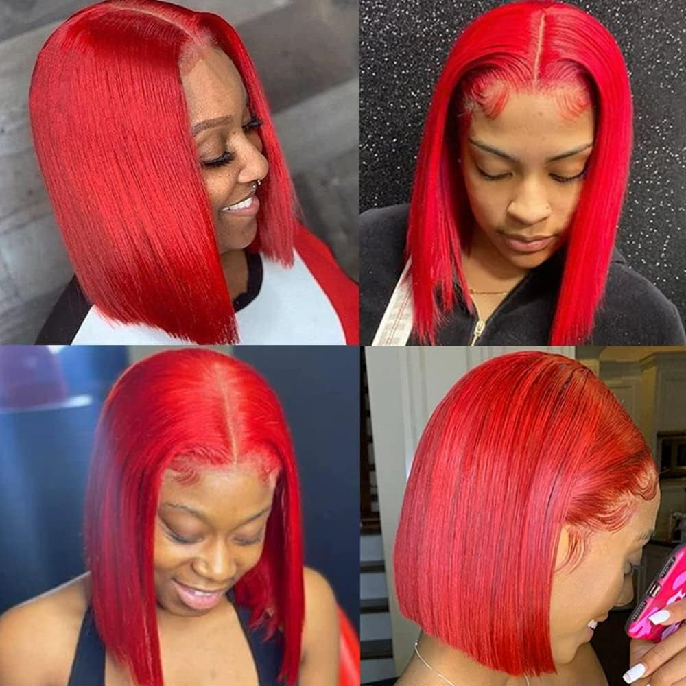Hot Red Bob Wigs Human Hair 13X4 Straight HD Red Bob Lace Front Wigs Human Hair Wear and Go Glueless Wig Human Hair Pre Plucked HD Lace Frontal Wig with Natural Hairline Short Bob Wigs for Black Women