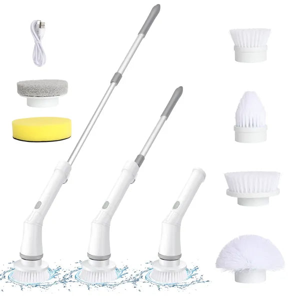 IAGREEA Shower Scrubber With 6 Replaceable Brush Heads, IPX6 Waterproof Cordless Power Cleaning Brush With Adjustable Extension Handle, Rotating Brush Shaft, And 2-speed Shower Cleaner For Cleaning