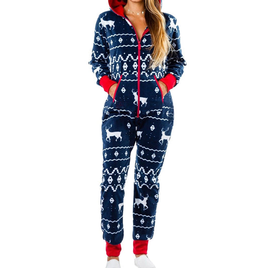 Christmas One-piece Pajamas Female Couple Hooded Home Service Jumpsuit