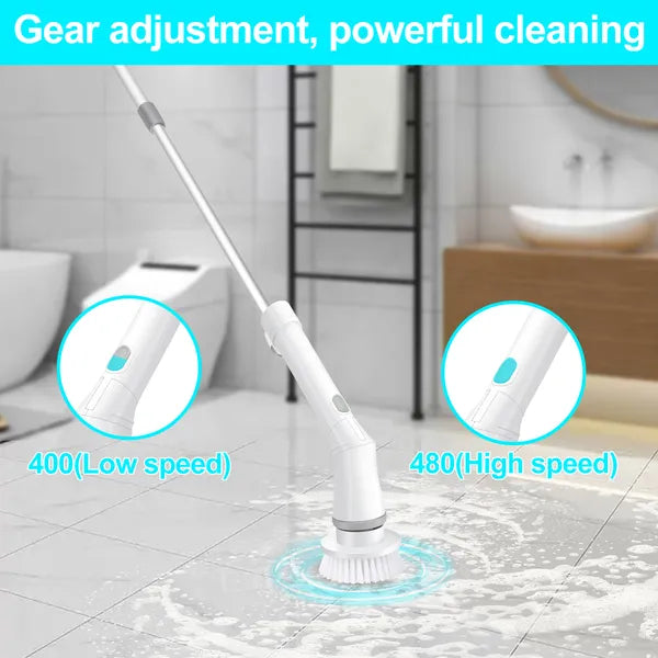IAGREEA Shower Scrubber With 6 Replaceable Brush Heads, IPX6 Waterproof Cordless Power Cleaning Brush With Adjustable Extension Handle, Rotating Brush Shaft, And 2-speed Shower Cleaner For Cleaning