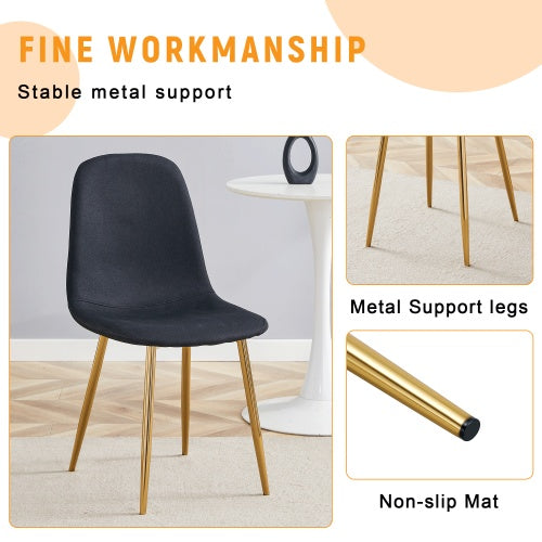 Luxury Simple Chair - Set Of 4 BLACK Linen-Cotton Material High Resilience Dining Chair With Metal Golden Leg.Integral Metal Leg Architecture,Suitable For Various Interior Decoration Styles.