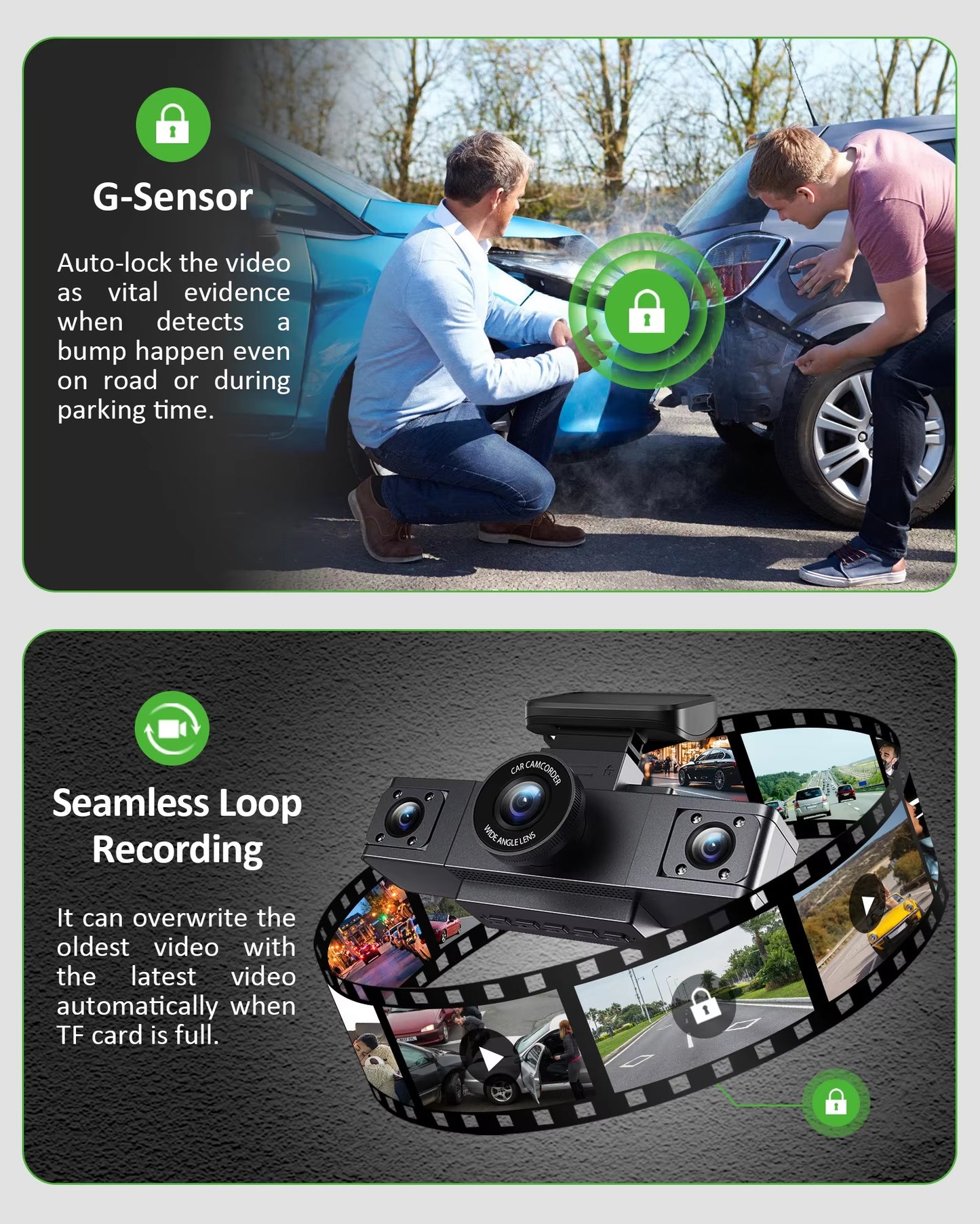 3 Channel Dash Cam Video Recorder Three Lens Car Camera with Rear View DVR 24H Parking Monitor Black Box Car Accessories