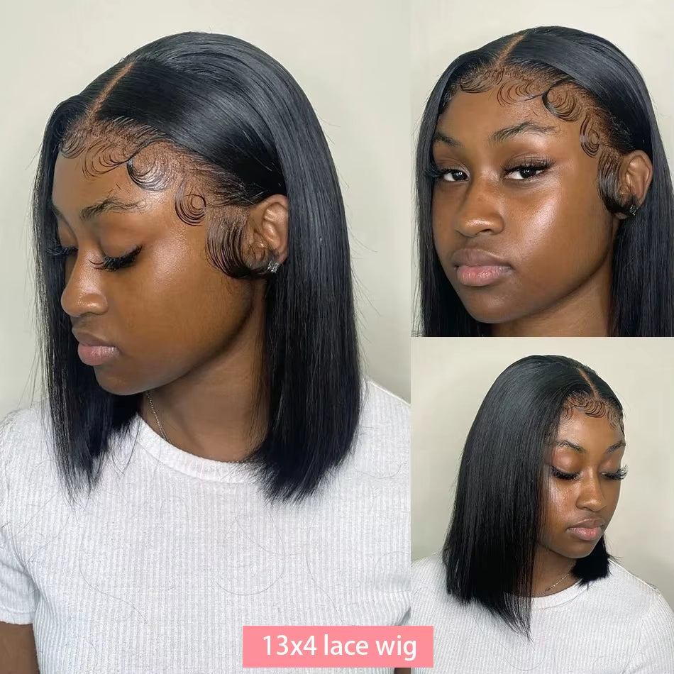 13X4 Bone Straight Lace Frontal Wigs Short Bob Preplucked 4X4 Transparent Lace Front Wig Brazilian 100% Human Hair 12 14 16 Inch