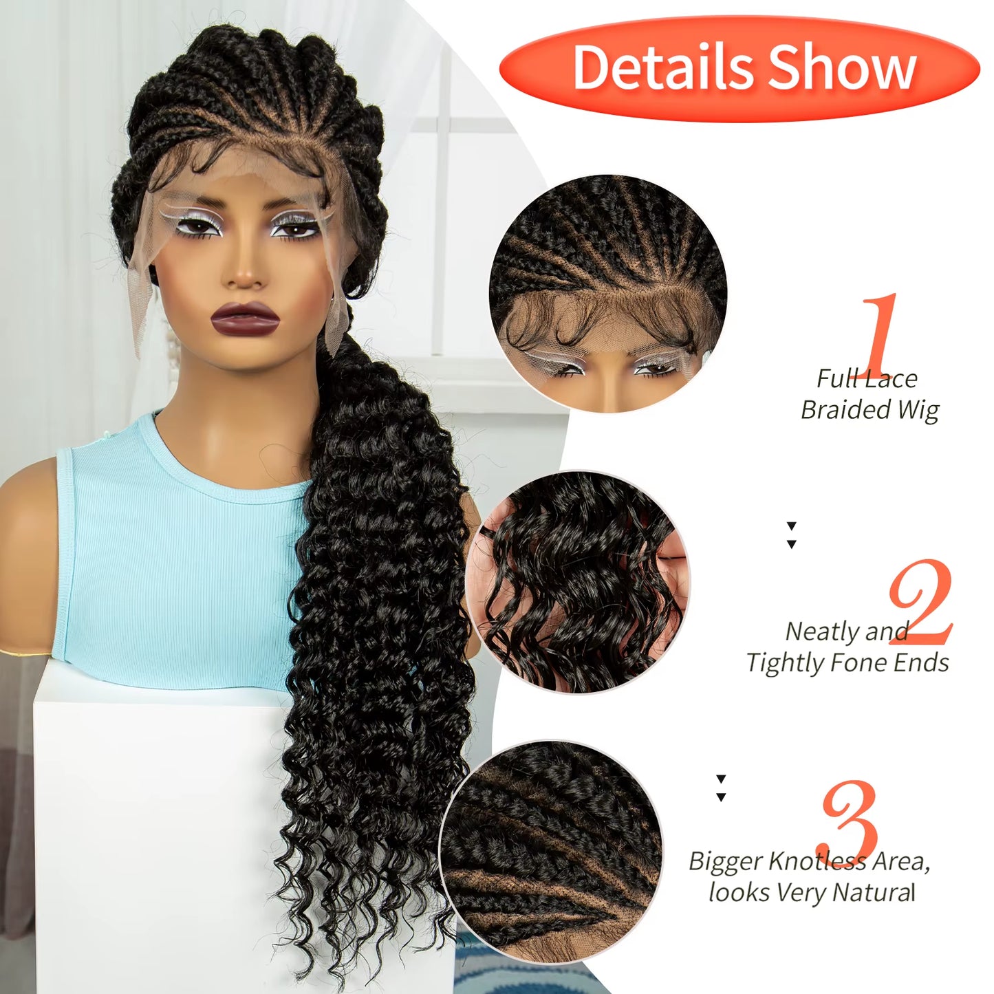 Handmade Cornrow Braided Wigs 30Inch Synthetic Full Lace Kontless Braids Wigs Lace Frontal Box Braided Lace Wigs for Black Women