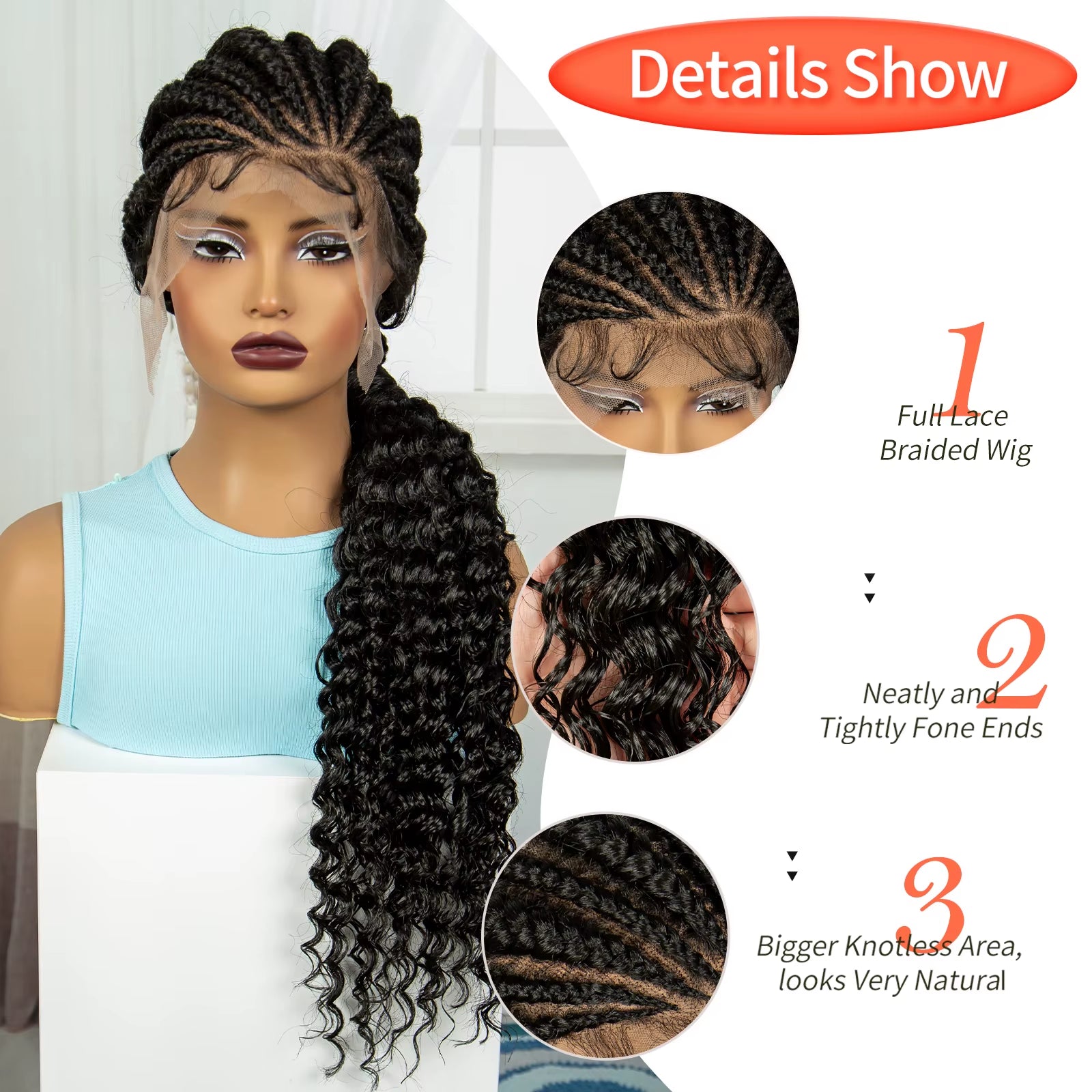 Handmade Cornrow Braided Wigs 30Inch Synthetic Full Lace Kontless Braids Wigs Lace Frontal Box Braided Lace Wigs for Black Women