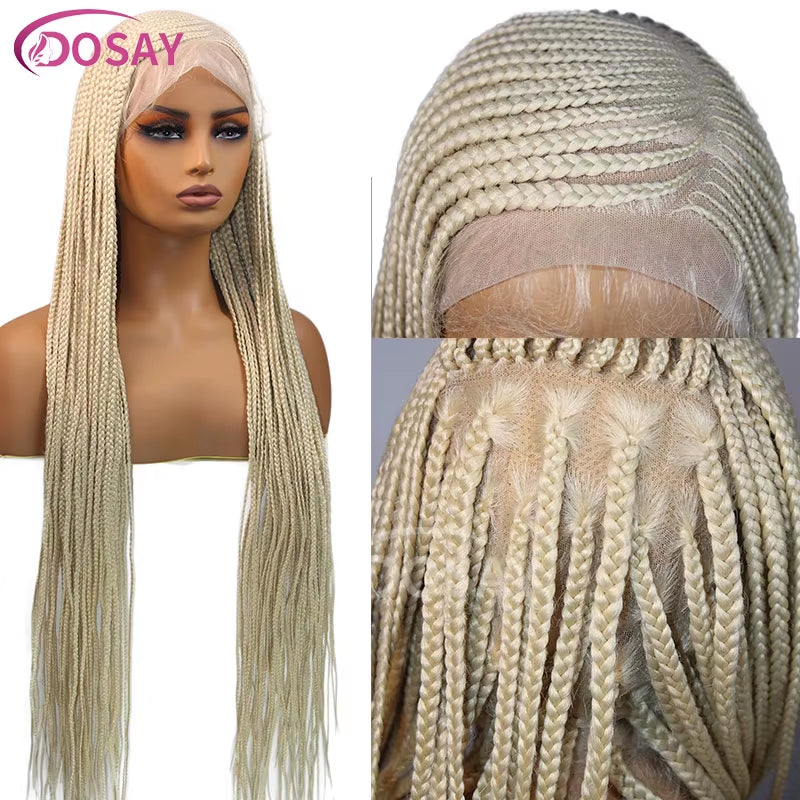36" Full Lace Frontal Braids Wig Synthetic Side Part Knotless Cornrow Braided Lace Front Wig Twist Braided Faux Locs Braid Wigs