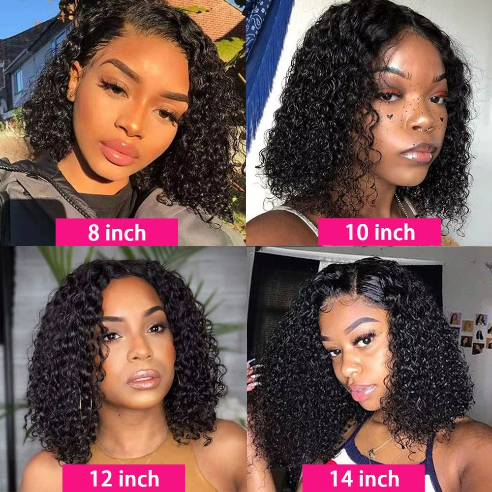 Ready to Wear Glueless Wigs Kinky Curly Lace Front Human Hair Wigs 13X4 Short Bob Wig Deep Wave Lace Frontal Wigs for Women 180%