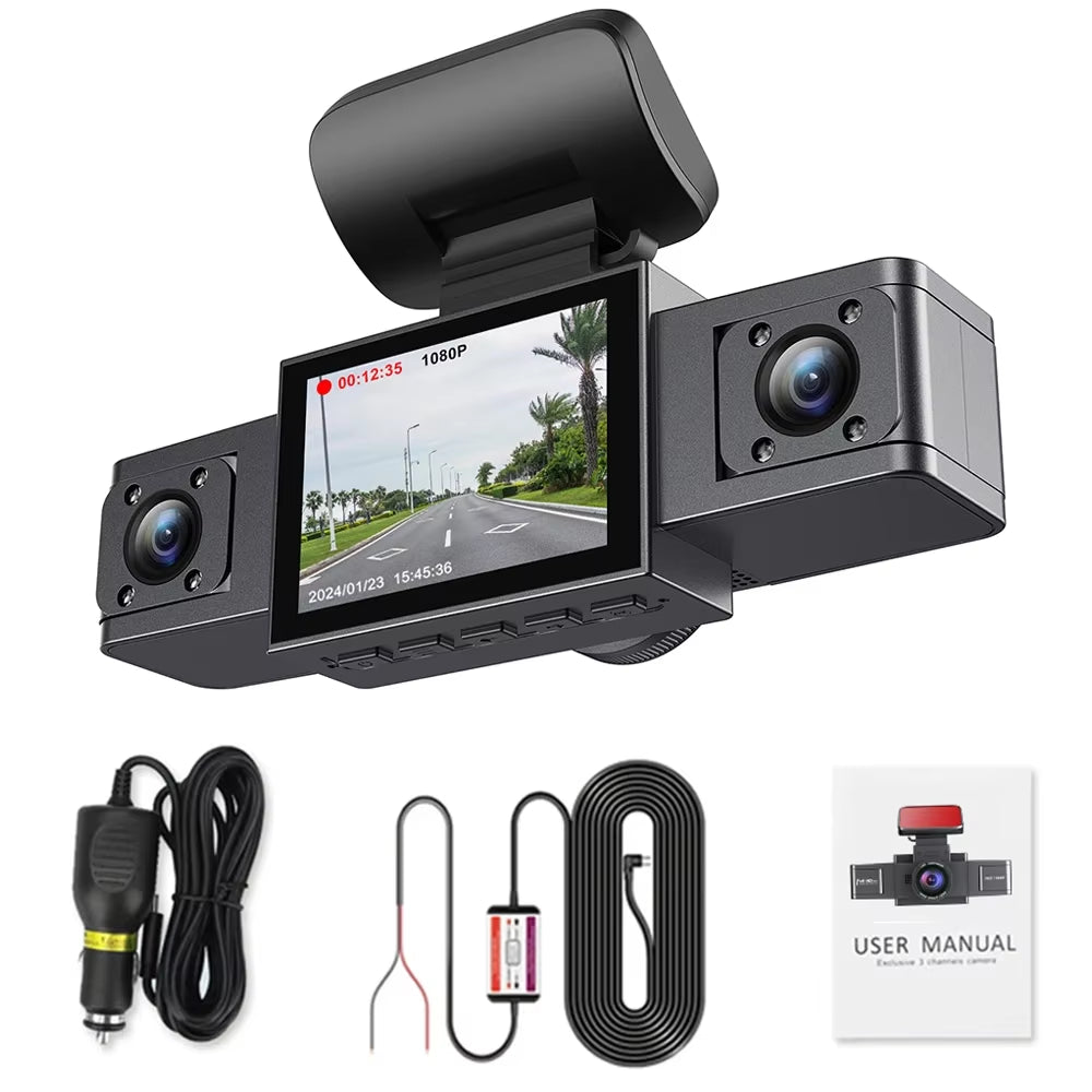 3 Channel Dash Cam Video Recorder Three Lens Car Camera with Rear View DVR 24H Parking Monitor Black Box Car Accessories