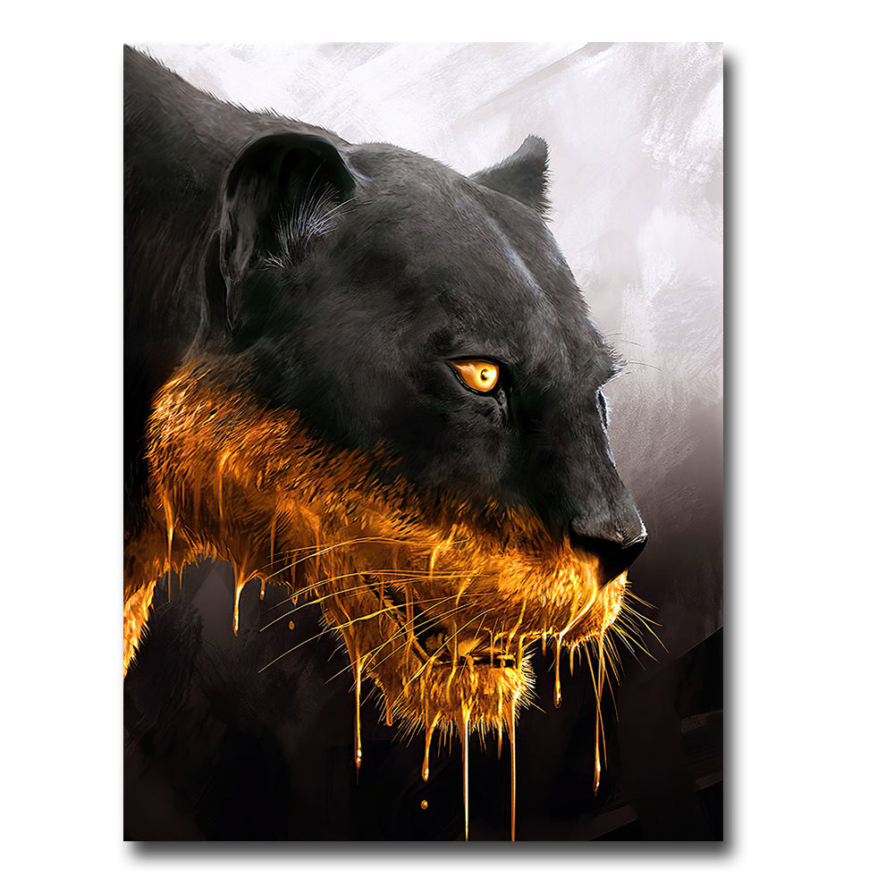 Black Gold Leopard Hunting Luxury Canvas Animal Poster Decoration