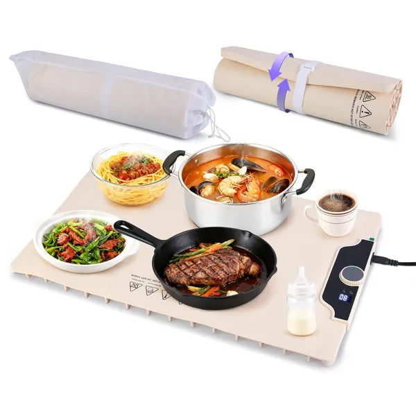 Food Warming Mat 23.6X15.8In 300W Fast Heating Electric Silicone Food Warmer With 14 Temp Levels 10Hrs Timer Settings Roll-Up Portable Hot Plates Heat Pad For Parties Buffet