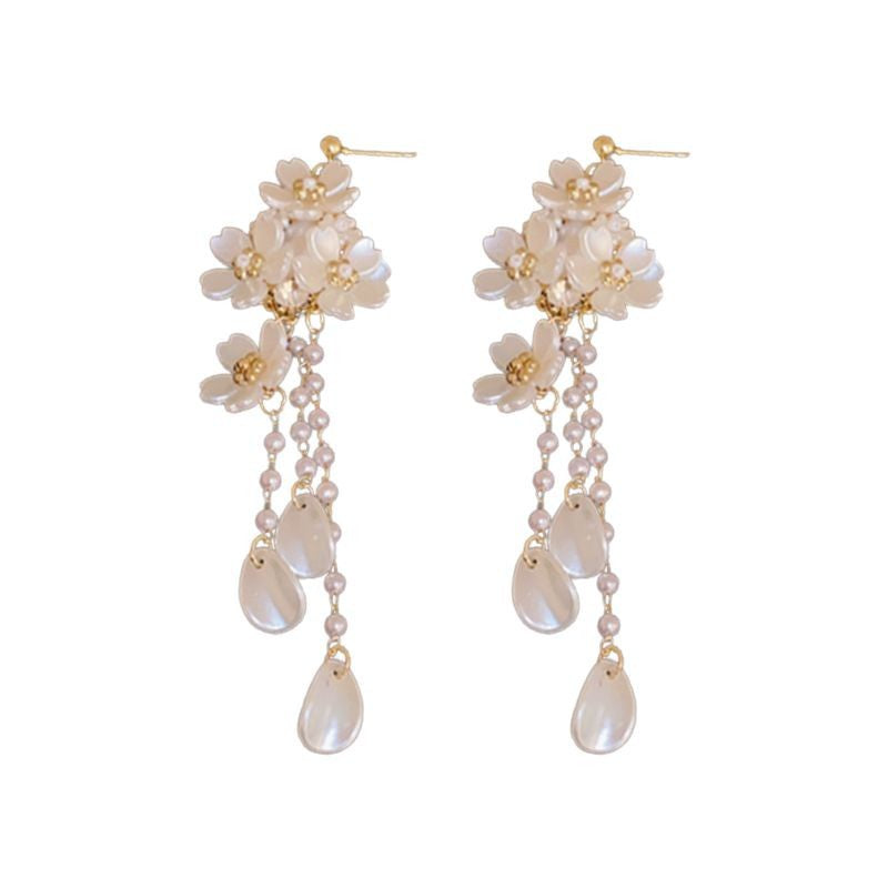 Light Luxury Flower Tassel Earrings Light Luxury