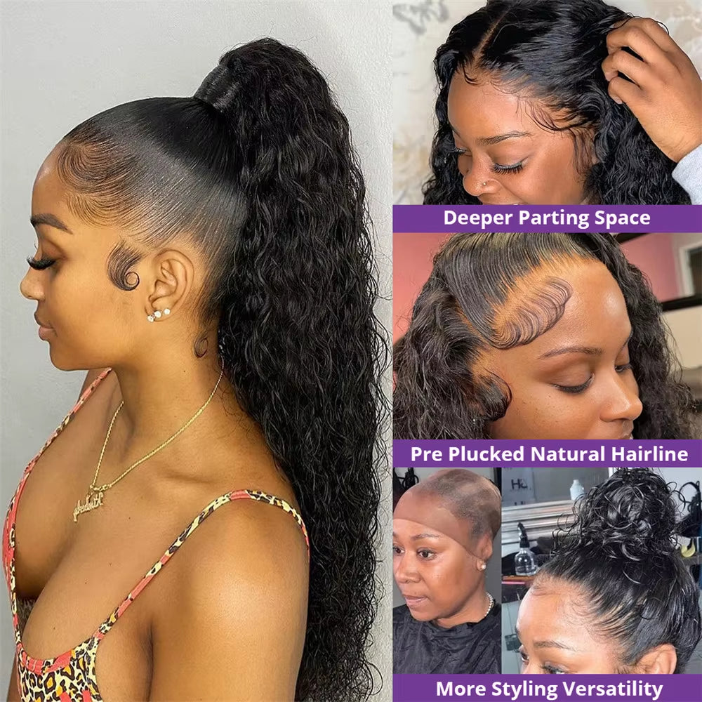 360 Full Lace Deep Wave Frontal Wig 30 40 Inch 13X6 HD Transparent Lace Frontal 5X5 Remycurly Human Hair Wigs for Women