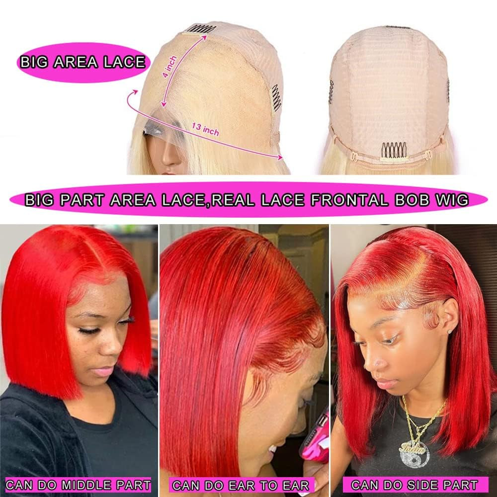 Hot Red Bob Wigs Human Hair 13X4 Straight HD Red Bob Lace Front Wigs Human Hair Wear and Go Glueless Wig Human Hair Pre Plucked HD Lace Frontal Wig with Natural Hairline Short Bob Wigs for Black Women
