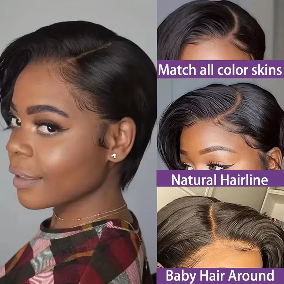 Straight Pixie Cut Wig Short Bob Wigs 13X4 Lace Front Wigs Human Hair Pre Plucked Pixie Cut Wig Brazilian Human Hair 100%