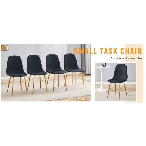 Luxury Simple Chair - Set Of 4 BLACK Linen-Cotton Material High Resilience Dining Chair With Metal Golden Leg.Integral Metal Leg Architecture,Suitable For Various Interior Decoration Styles.