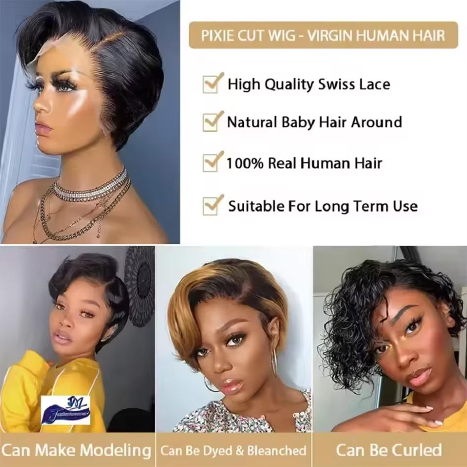 Straight Pixie Cut Wig Short Bob Wigs 13X4 Lace Front Wigs Human Hair Pre Plucked Pixie Cut Wig Brazilian Human Hair 100%
