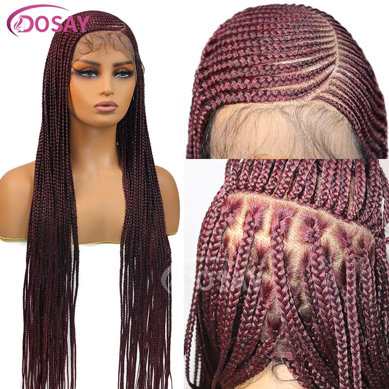 36" Full Lace Frontal Braids Wig Synthetic Side Part Knotless Cornrow Braided Lace Front Wig Twist Braided Faux Locs Braid Wigs