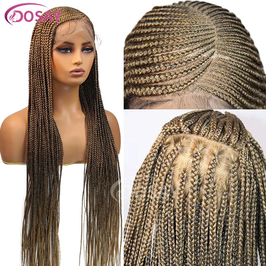 36" Full Lace Frontal Braids Wig Synthetic Side Part Knotless Cornrow Braided Lace Front Wig Twist Braided Faux Locs Braid Wigs