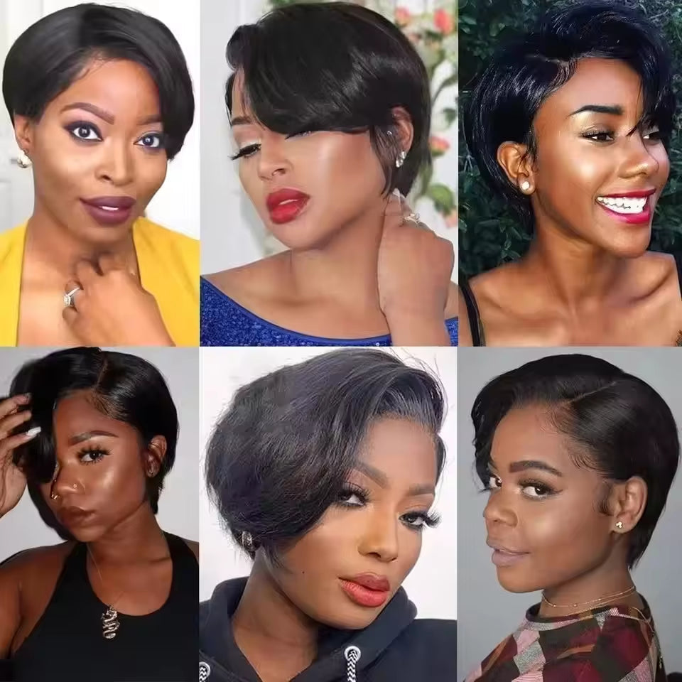 Straight Pixie Cut Wig Short Bob Wigs 13X4 Lace Front Wigs Human Hair Pre Plucked Pixie Cut Wig Brazilian Human Hair 100%