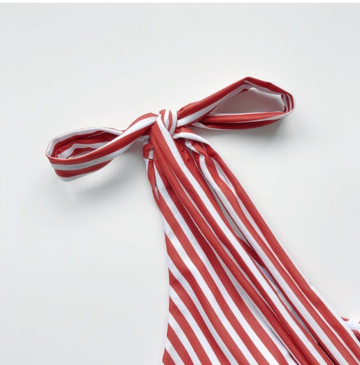 Striped Cut-out One Shoulder One Piece Swimsuit