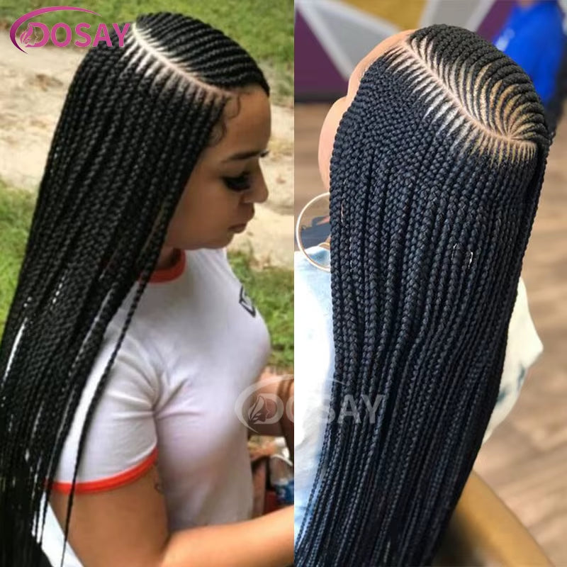36" Full Lace Frontal Braids Wig Synthetic Side Part Knotless Cornrow Braided Lace Front Wig Twist Braided Faux Locs Braid Wigs