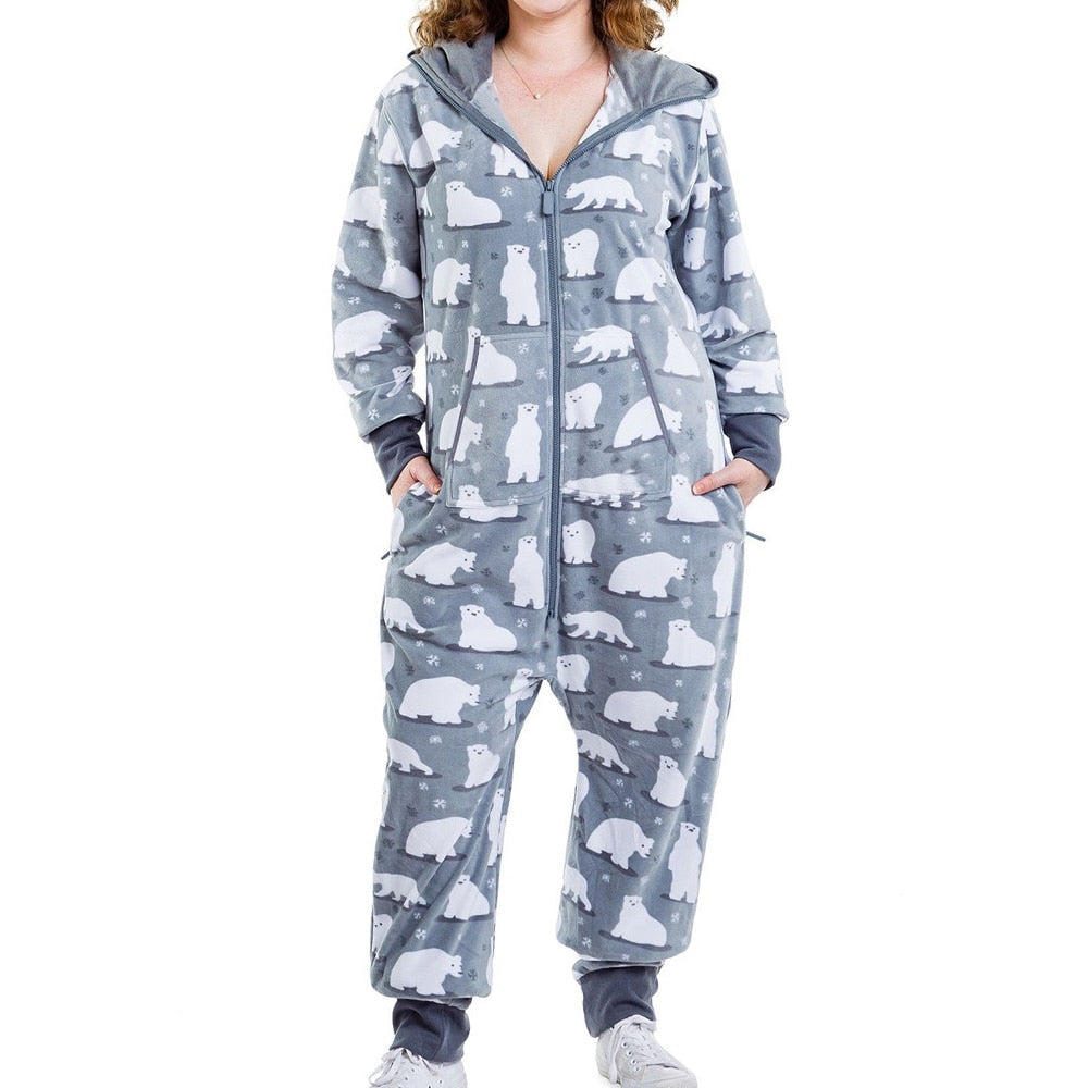 Christmas One-piece Pajamas Female Couple Hooded Home Service Jumpsuit