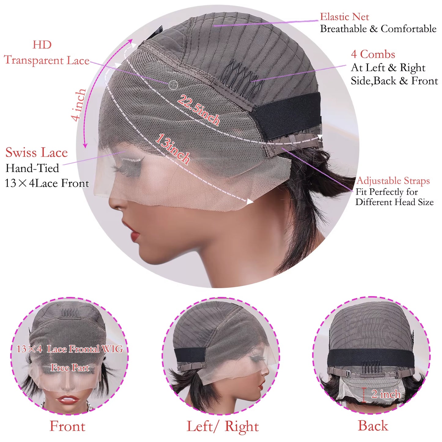 Straight Pixie Cut Wig Short Bob Wigs 13X4 Lace Front Wigs Human Hair Pre Plucked Pixie Cut Wig Brazilian Human Hair 100%