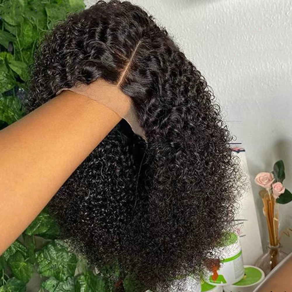 Ready to Wear Glueless Wigs Kinky Curly Lace Front Human Hair Wigs 13X4 Short Bob Wig Deep Wave Lace Frontal Wigs for Women 180%