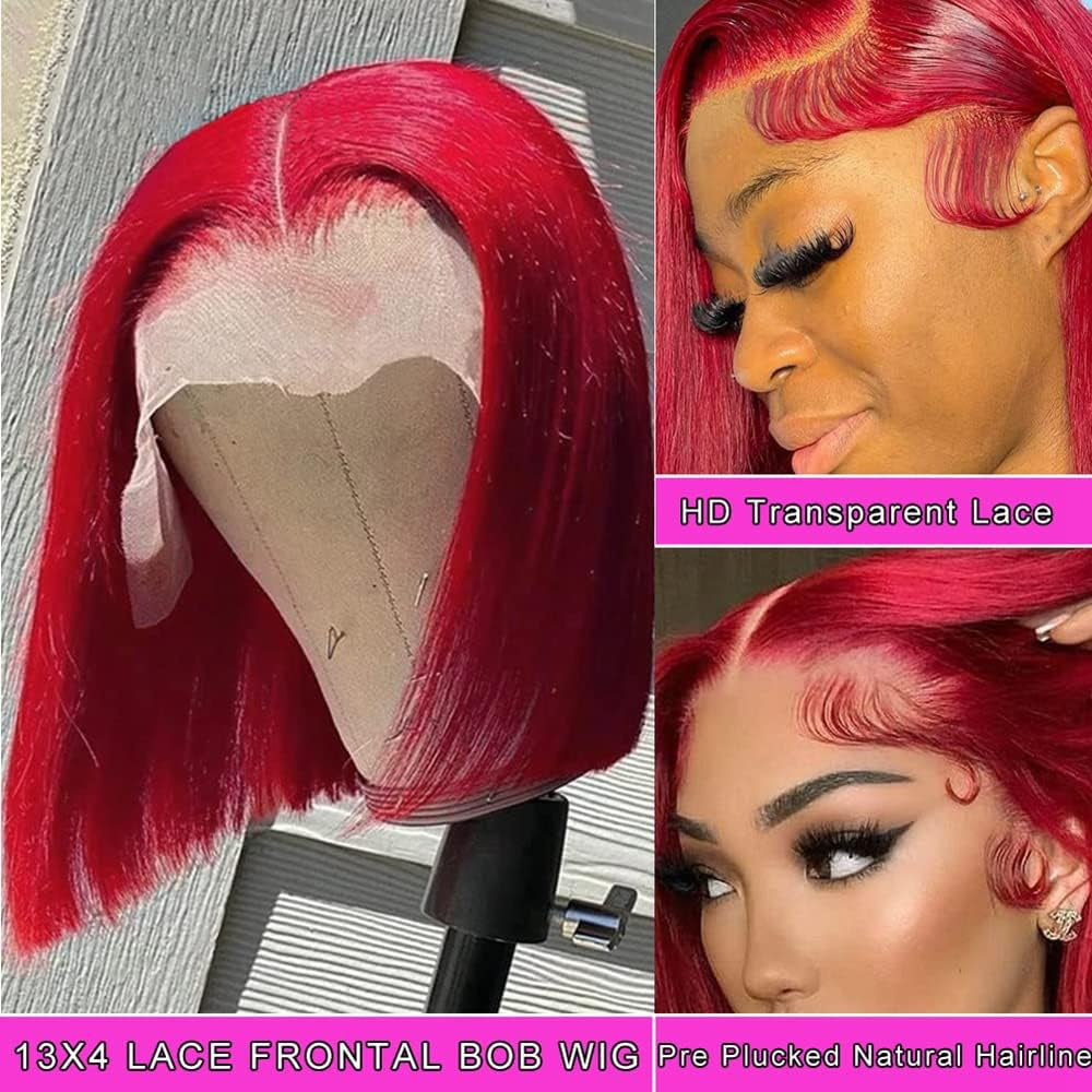 Hot Red Bob Wigs Human Hair 13X4 Straight HD Red Bob Lace Front Wigs Human Hair Wear and Go Glueless Wig Human Hair Pre Plucked HD Lace Frontal Wig with Natural Hairline Short Bob Wigs for Black Women