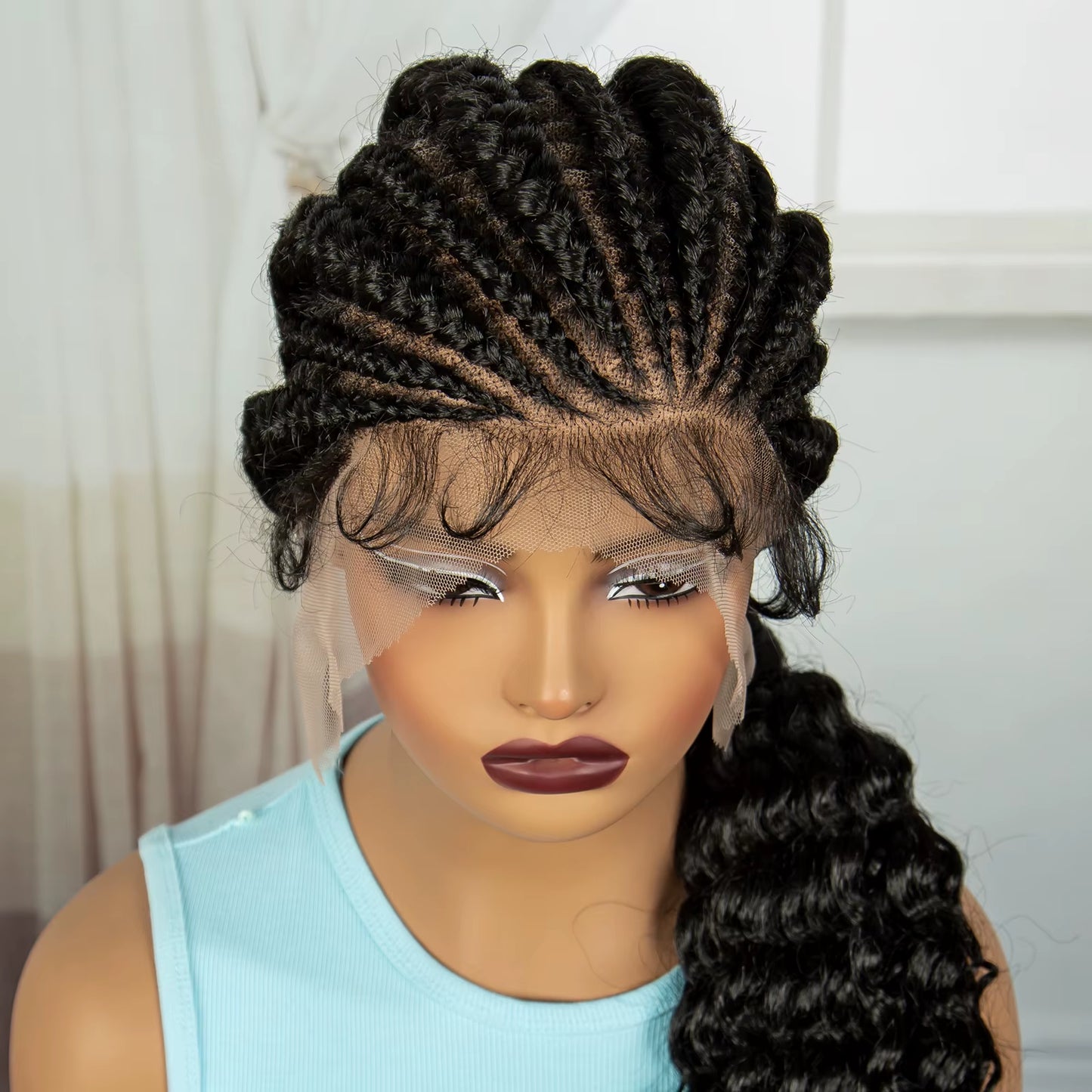 Handmade Cornrow Braided Wigs 30Inch Synthetic Full Lace Kontless Braids Wigs Lace Frontal Box Braided Lace Wigs for Black Women