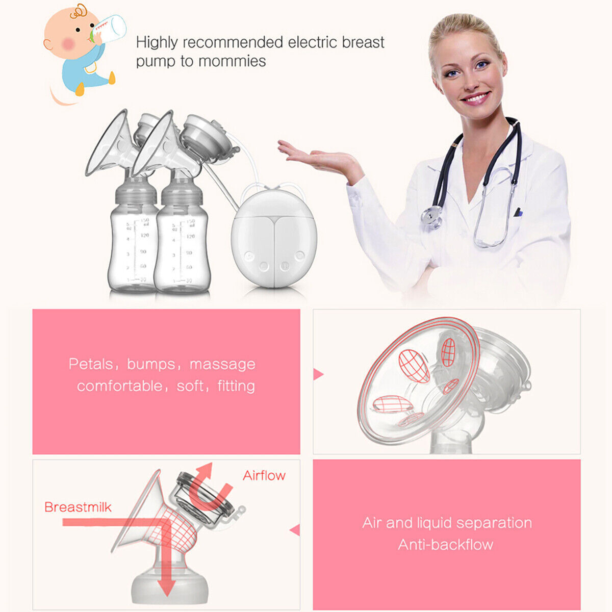Automatic Double Electric Breast Pump And  Lid & Nipple Kit & Efficient Breastfeeding Pump
