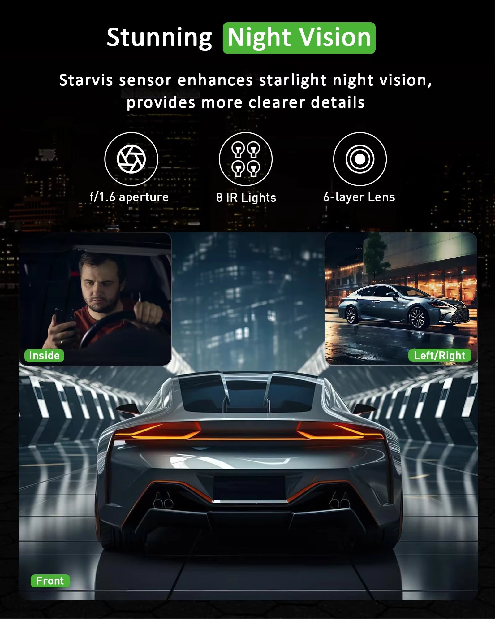 3 Channel Dash Cam Video Recorder Three Lens Car Camera with Rear View DVR 24H Parking Monitor Black Box Car Accessories