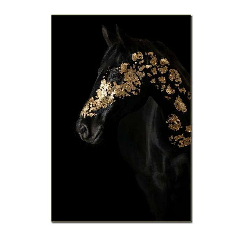 Black Gold Leopard Hunting Luxury Canvas Animal Poster Decoration