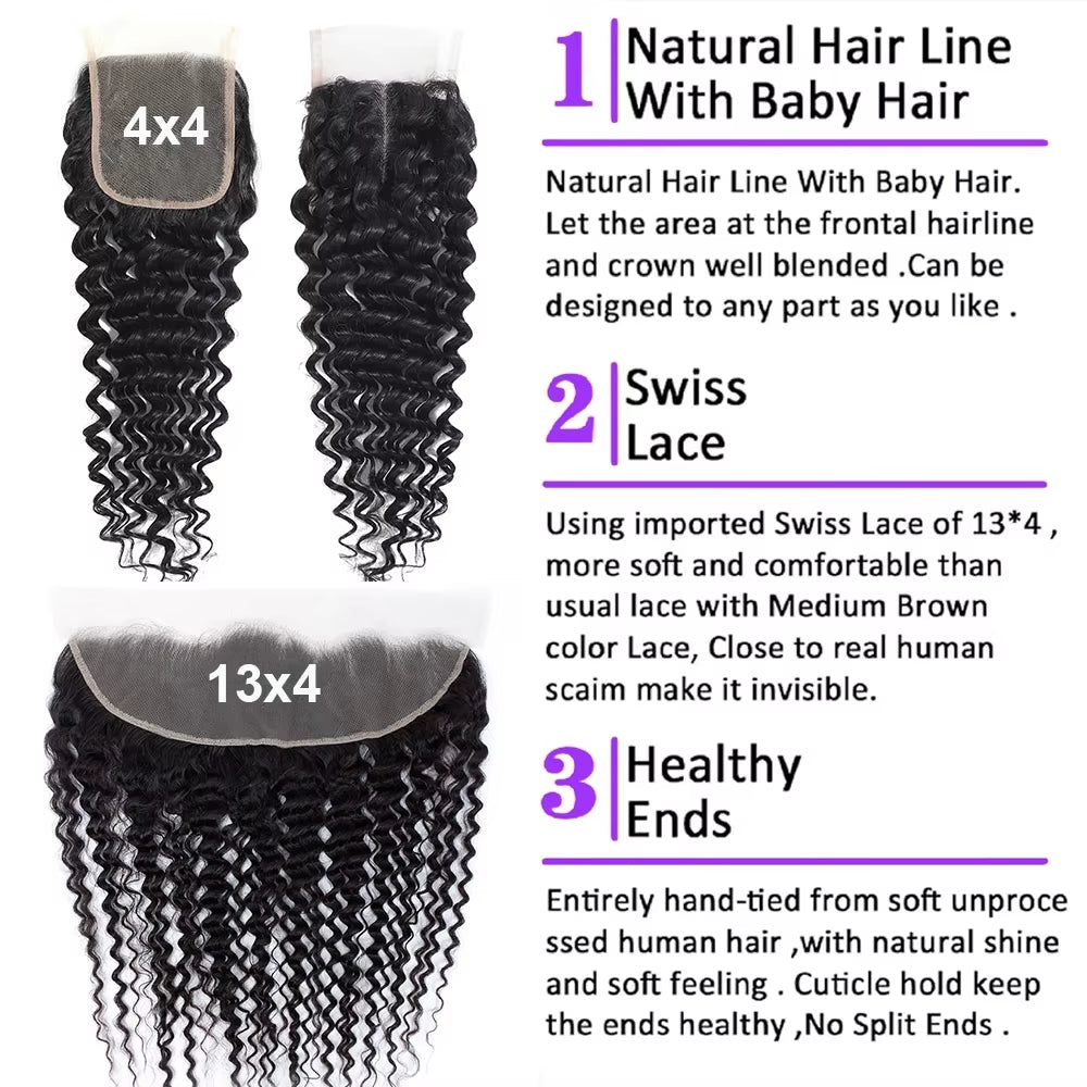 Burmese Curly Hair Bundles with Closure 4X4 13X4 Frontal Deep Wave Bundles Virgin Human Hair Vietnamese Raw Human Hair Extension