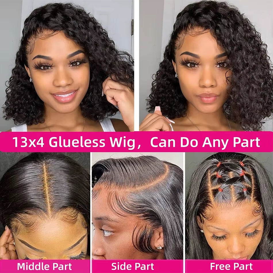 Ready to Wear Glueless Wigs Kinky Curly Lace Front Human Hair Wigs 13X4 Short Bob Wig Deep Wave Lace Frontal Wigs for Women 180%