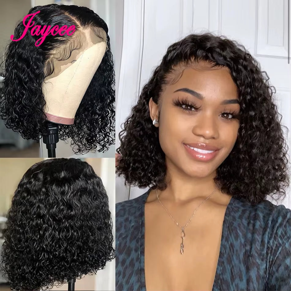 Ready to Wear Glueless Wigs Kinky Curly Lace Front Human Hair Wigs 13X4 Short Bob Wig Deep Wave Lace Frontal Wigs for Women 180%