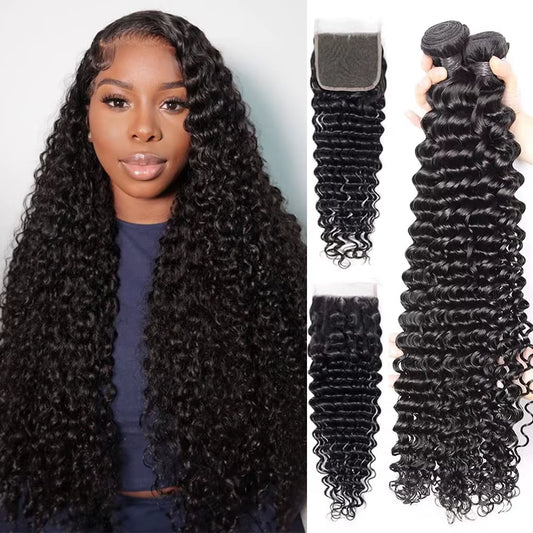 Burmese Curly Hair Bundles with Closure 4X4 13X4 Frontal Deep Wave Bundles Virgin Human Hair Vietnamese Raw Human Hair Extension