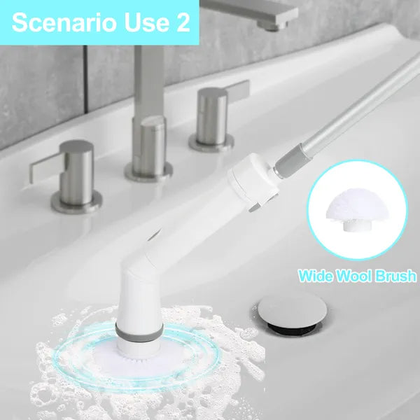 IAGREEA Shower Scrubber With 6 Replaceable Brush Heads, IPX6 Waterproof Cordless Power Cleaning Brush With Adjustable Extension Handle, Rotating Brush Shaft, And 2-speed Shower Cleaner For Cleaning