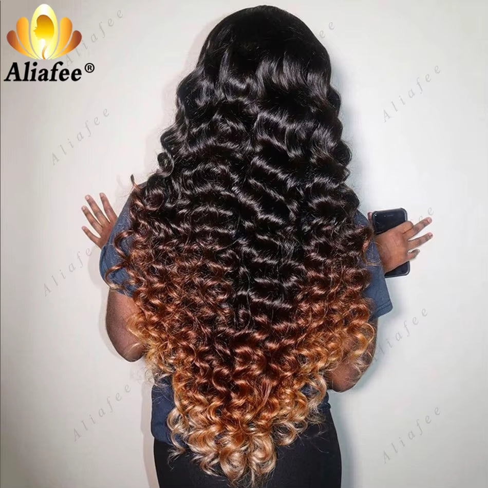 HD 13X6 Loose Deep Wave Wigs Curly Lace Frontal Human Hair Wigs Honey Blonde Ombre Colored Lace Front Wig Preplucked for Women