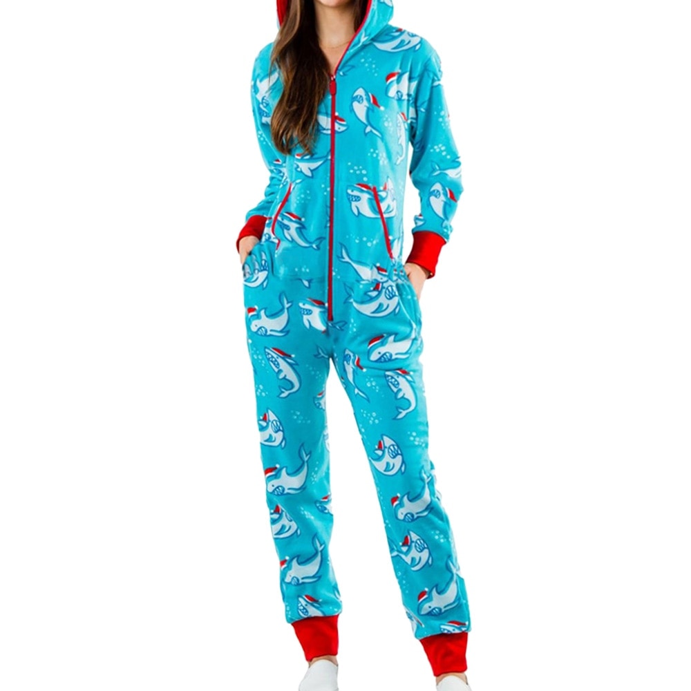 Christmas One-piece Pajamas Female Couple Hooded Home Service Jumpsuit