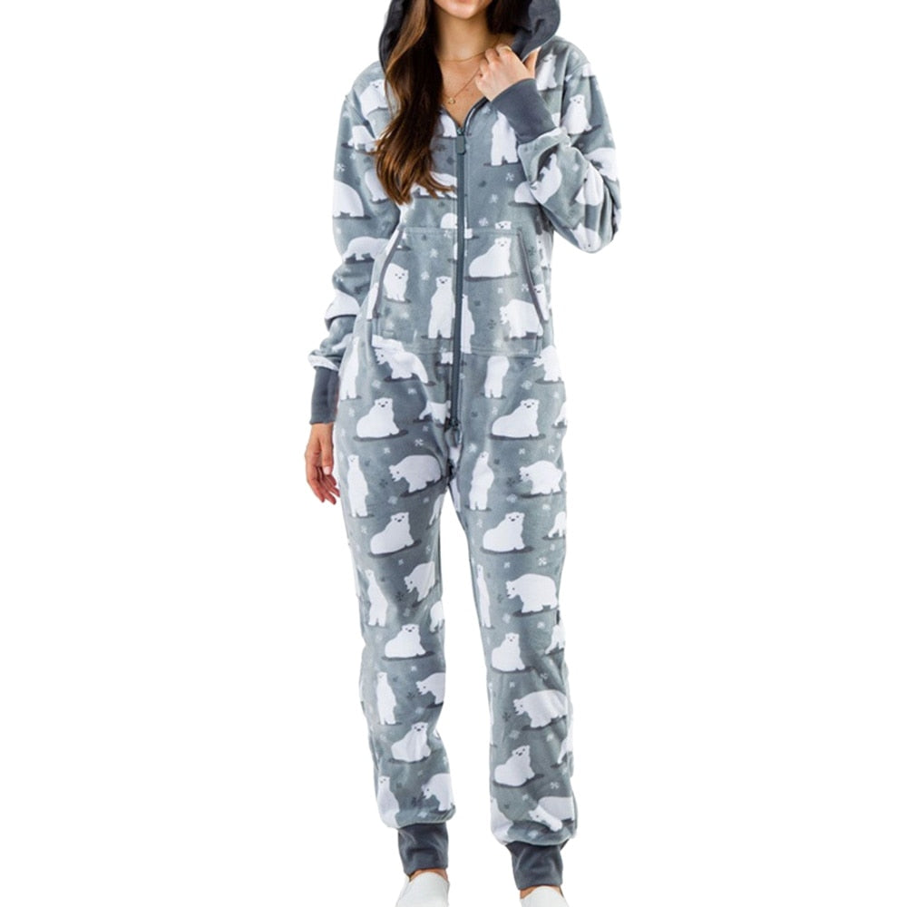 Christmas One-piece Pajamas Female Couple Hooded Home Service Jumpsuit